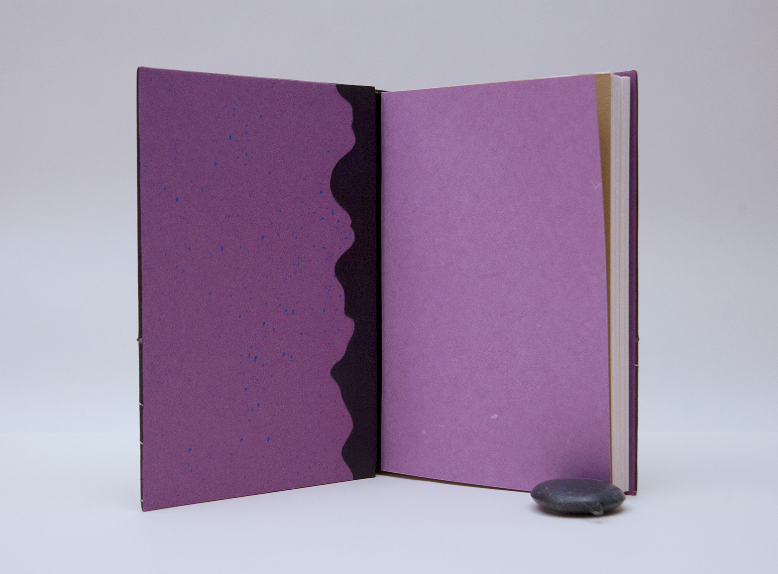Interior of Dark Archives binding on a white table.