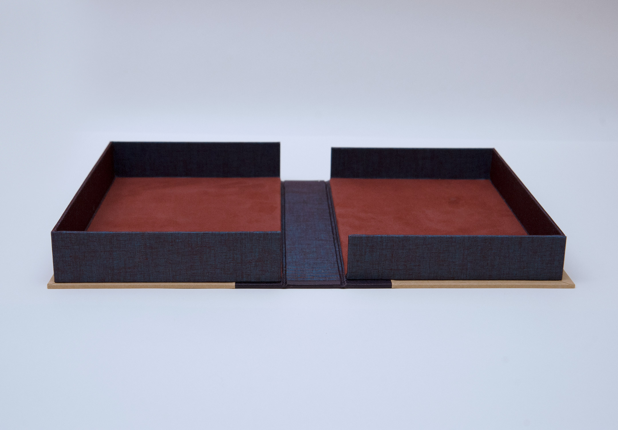 Box interior of Dark Archives binding on a white table.