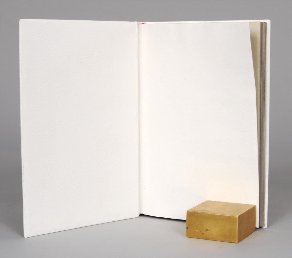 Interior of Flatland: A Romance of Many Dimensions binding on a white table.