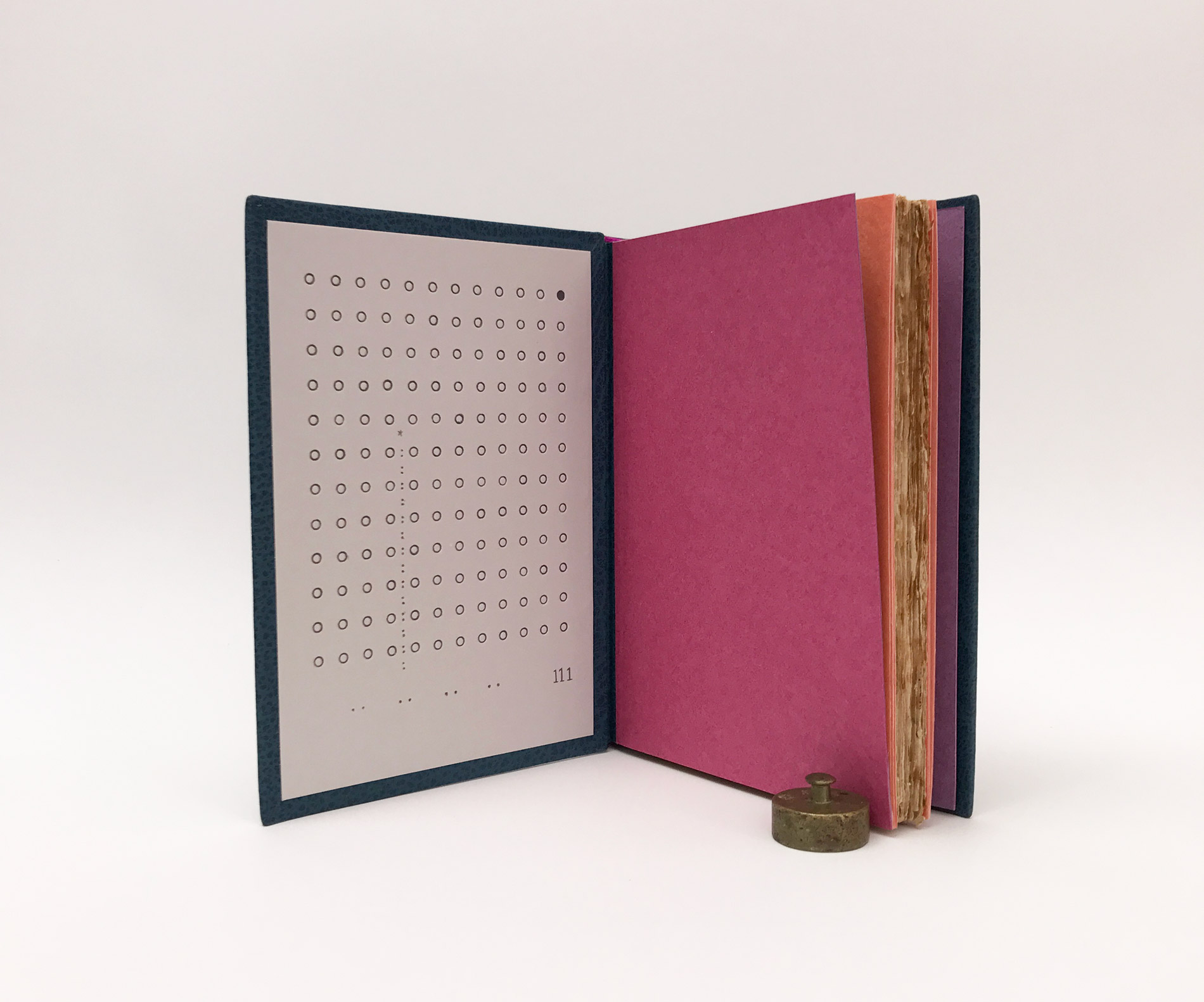 Interior of Le Palais Des Curieux binding on a white table.