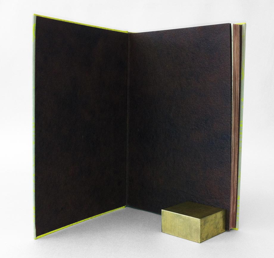 Interior of James and the Giant Peach binding on a white table.