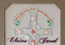 Close-up of front cover of Embroidered Wedding Album binding.