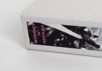 Close-up of clamshell box for Residence In Bermuda binding.