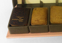 Interior of box for Seven Miniature Shakespeare bindings.