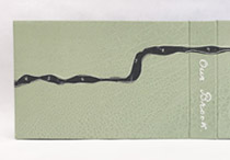 Back cover of clamshell that holds a photo album.